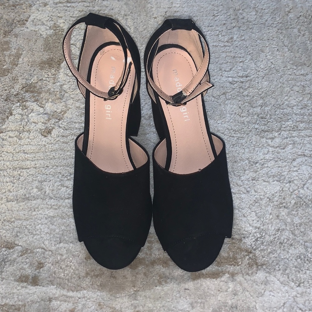 Madden Girl Black Block Peep Toe Heels (Size 7.5)